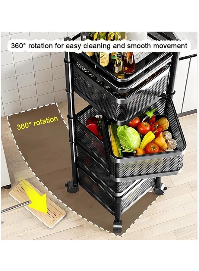 JCB CHIC 4 Tier kitchen Storage Rack Rotating Square Kitchen  Basket with Wheels，Rotatable Steel  Fruit Vegetable Basket，Multi-Layer Trolley  Storage Shelf，Home Storage and Organizers Shelf for Kitchen - Image 4
