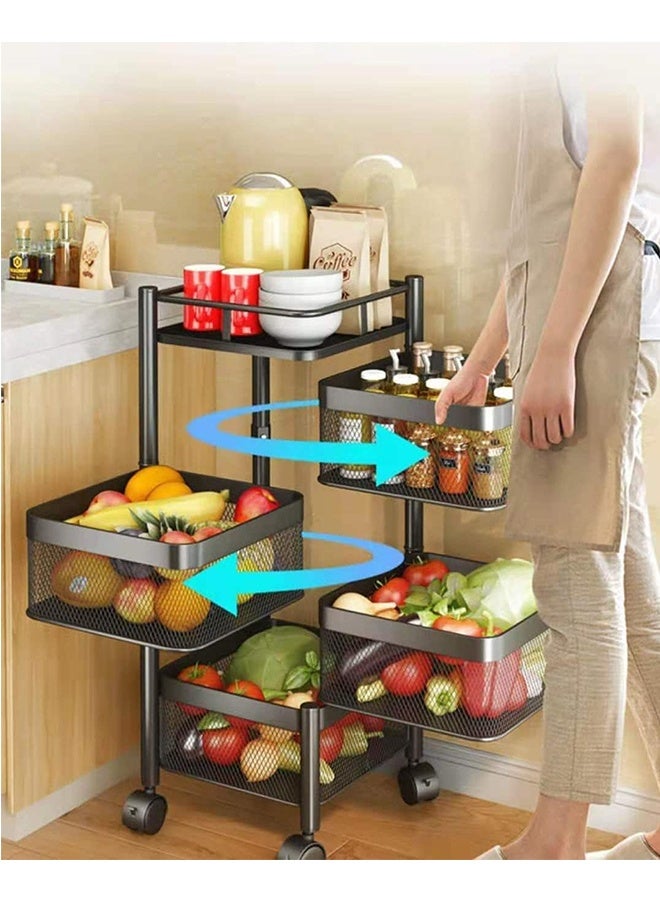 JCB CHIC 4 Tier kitchen Storage Rack Rotating Square Kitchen  Basket with Wheels，Rotatable Steel  Fruit Vegetable Basket，Multi-Layer Trolley  Storage Shelf，Home Storage and Organizers Shelf for Kitchen - Image 3