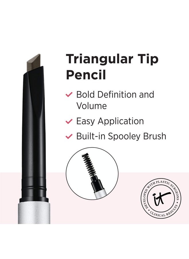 IT COSMETICS - Brow Powerfull, Universal Taupe - Universal Eyebrow Pencil With Triangular Tip - Delivers Bold Volume & Shaping - Budge-Proof Formula - Built-In Spoolie - 0.012 Oz - Image 1