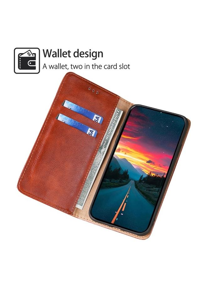 اس-توب جراب لهاتف Motorola Moto G84 5G، جراب هاتف جلدي مغناطيسي بلون سادة لامع وزيتي - Image 3