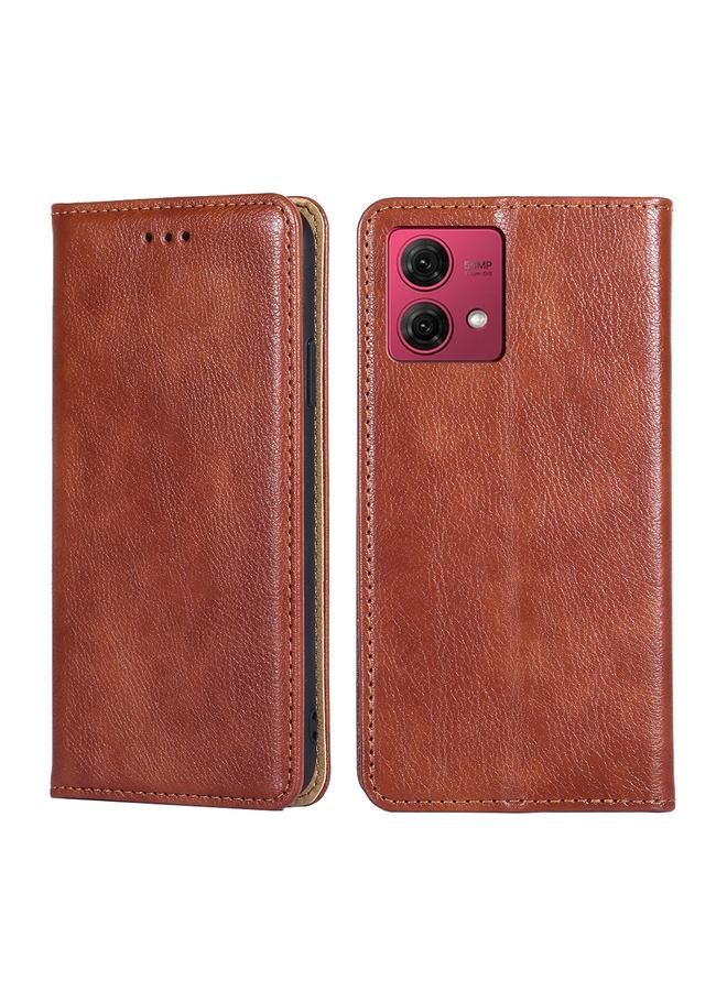 اس-توب جراب لهاتف Motorola Moto G84 5G، جراب هاتف جلدي مغناطيسي بلون سادة لامع وزيتي - Image 1