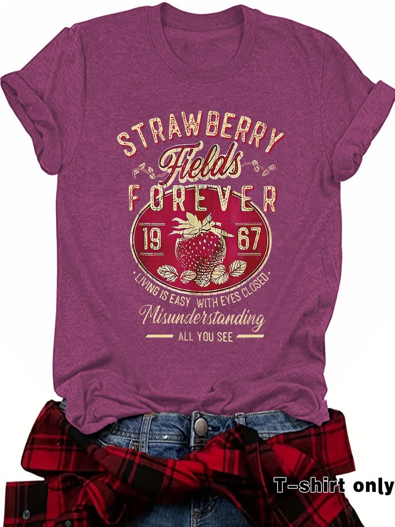 Independent Station Summer Strawberry Fields Crewneck Pullover Short-Sleeved Women'S T-Shirt - Image 5