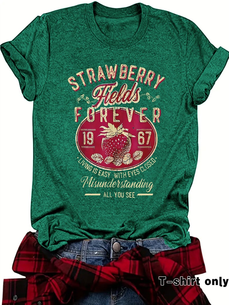 Independent Station Summer Strawberry Fields Crewneck Pullover Short-Sleeved Women'S T-Shirt - Image 1