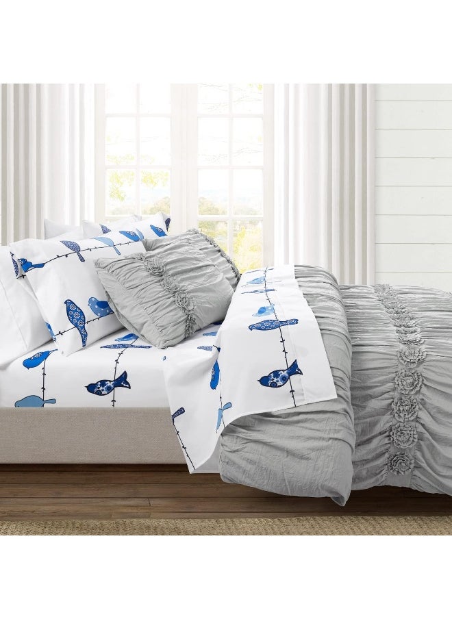 Lush Decor Lush Decor Rowley Birds Soft Sheet 6 Piece Set, Queen, Navy  - Image 2