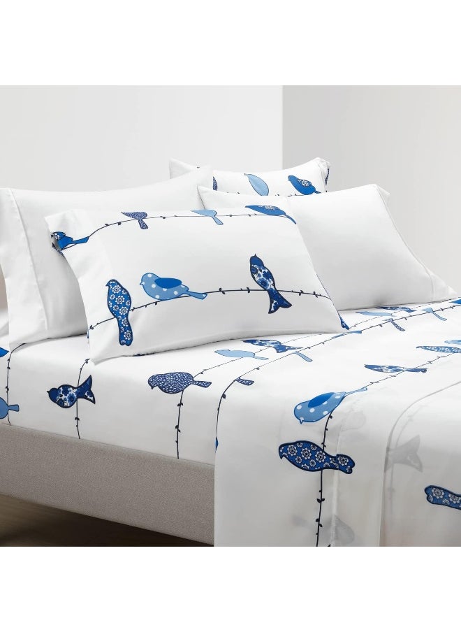 Lush Decor Lush Decor Rowley Birds Soft Sheet 6 Piece Set, Queen, Navy  - Image 1