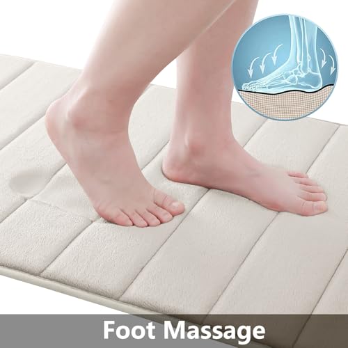 Buganda Memory Foam Bath Mat, 24" x 16", Ultra Soft and Non-Slip Bathroom Rugs, Water Absorbent and Machine Washable Bath Rug for Bathroom, Shower, and Tub, Cream - Image 2