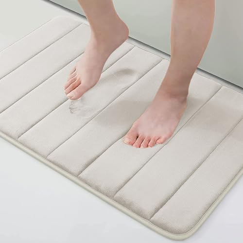 Buganda Memory Foam Bath Mat, 24" x 16", Ultra Soft and Non-Slip Bathroom Rugs, Water Absorbent and Machine Washable Bath Rug for Bathroom, Shower, and Tub, Cream - Image 1