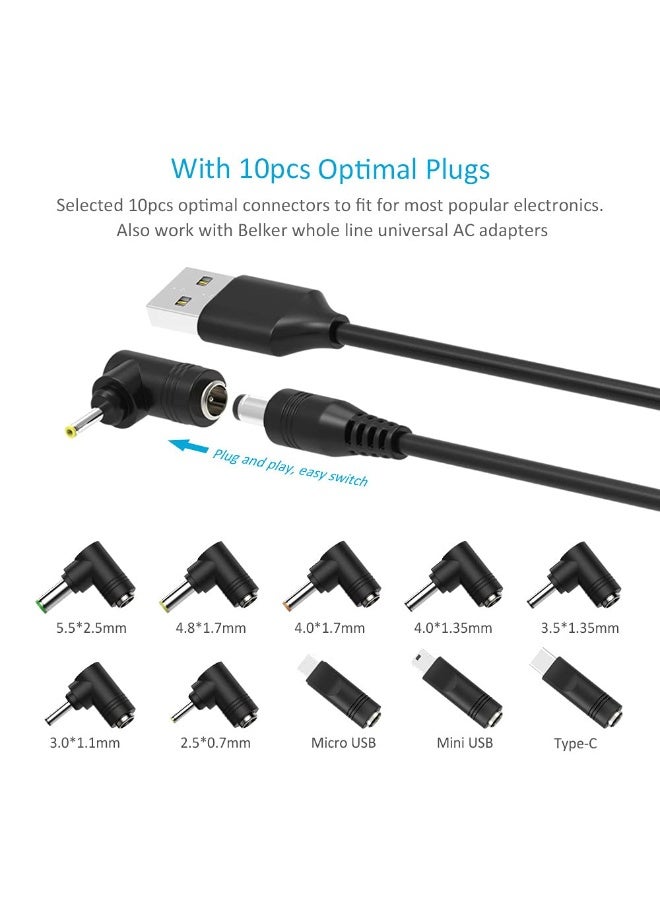 Chabeia Universal 5V DC Power Cable USB to DC 5.5 2.1 mm Plug Connector Tip Charging Cord with Most Frequently Used Interface Type - Image 2