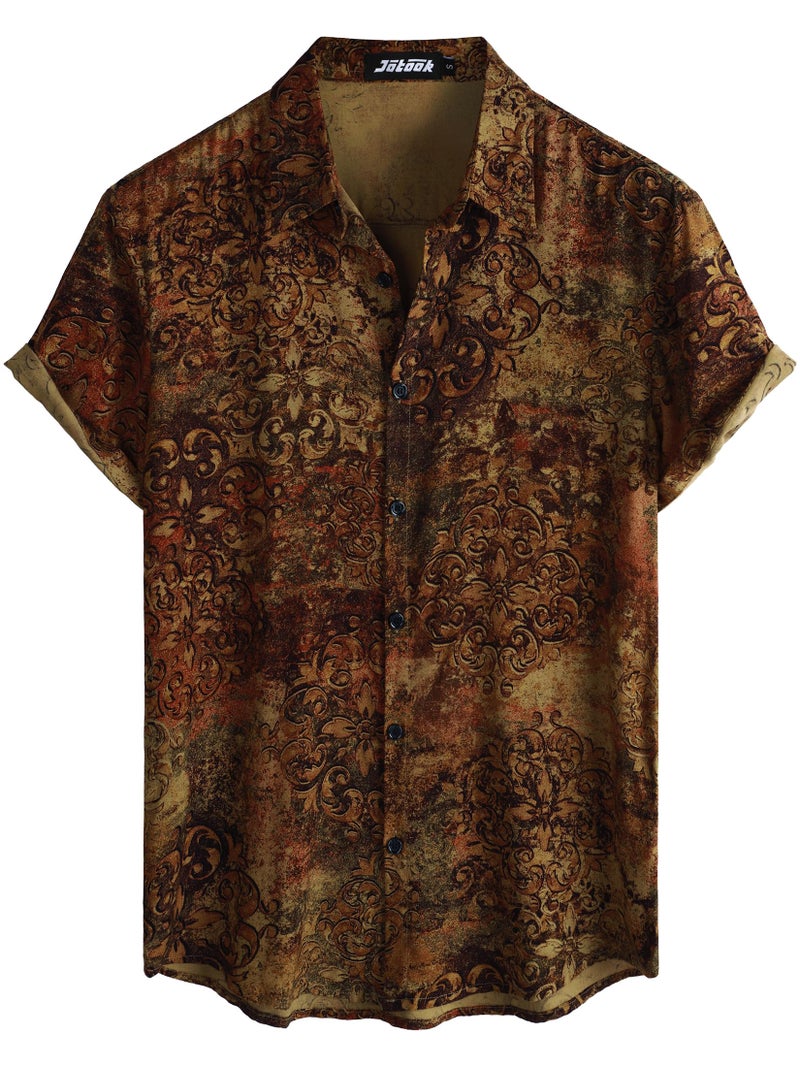 JOTOOK Mens Hawaiian Shirt Short Sleeve Button Down Tropical Shirts Casual Floral Summer Beach Shirt Medium Brown - Image 1
