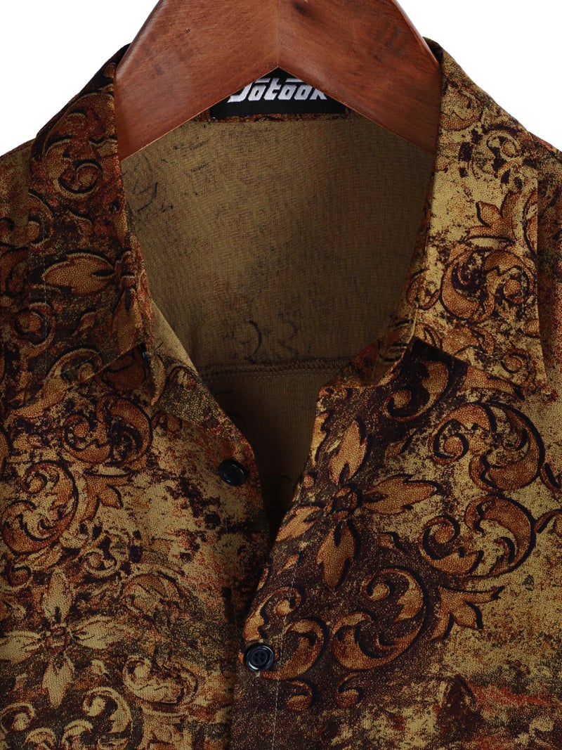 JOTOOK Mens Hawaiian Shirt Short Sleeve Button Down Tropical Shirts Casual Floral Summer Beach Shirt Medium Brown - Image 3
