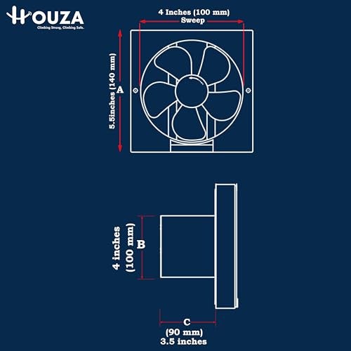 HOUZA High Speed Exhaust Ventilation Axial Fan Copper Motor Suitable for Bathroom, Kitchen, and Office (4 Inch) 100 mm Exhaust Fan with Anti-Rust Body with 1 year warranty (White) - Image 4