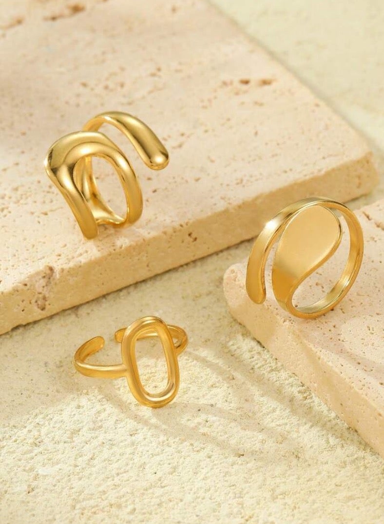 إيكوال طقم خواتم نسائي من 3 قطع من الاستانلس ستيل مطلي باللون الذهبي بمقاس موحد - Image 3