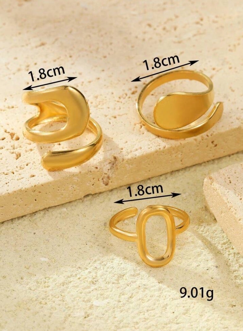إيكوال طقم خواتم نسائي من 3 قطع من الاستانلس ستيل مطلي باللون الذهبي بمقاس موحد - Image 4