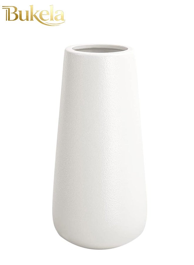 Bukela 8 Inch Ceramic Flower Vase, Minimalist Design for Home Decor, Fireplace, Bedroom, Kitchen, Living Room, Centerpieces, Office Desk,Cream White - Image 1