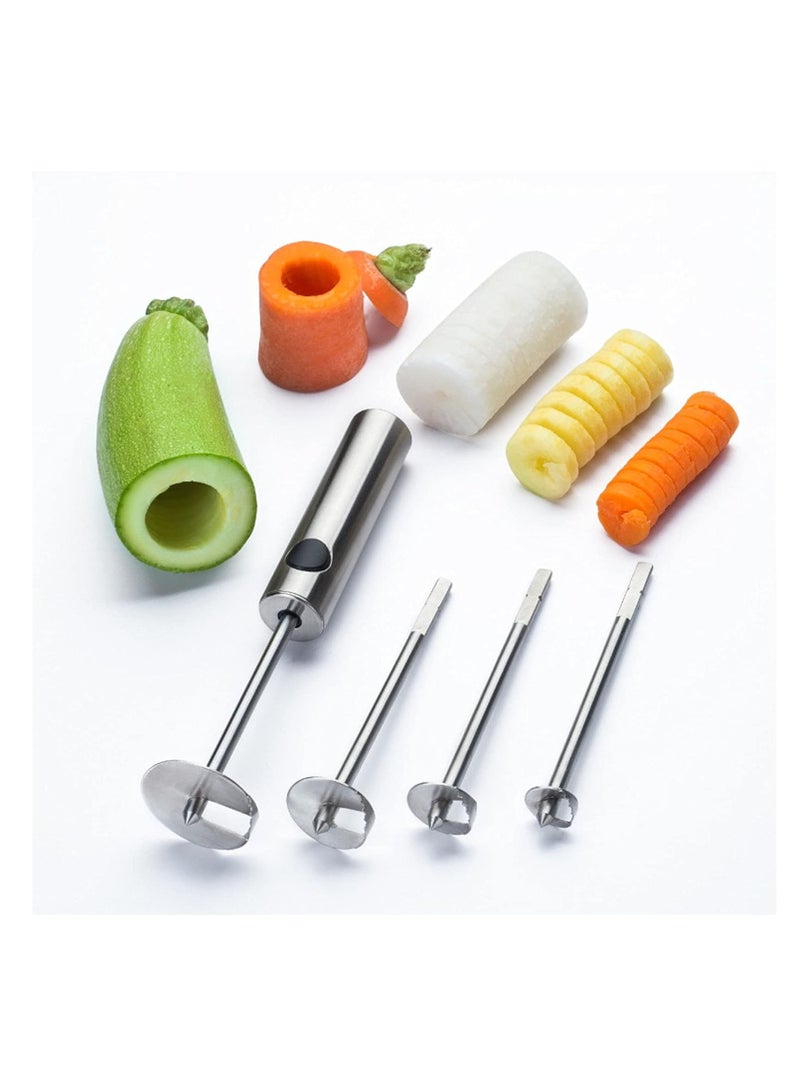 Bluejw Stainless Steel Vegetable Drill Fruit Corer And Veggie Spiralizer Twister Set Ergonomic Handle With 4 Sizes for Coring and Hollowing out Zucchini, Potatoes, Carrot,Apple  - Image 1