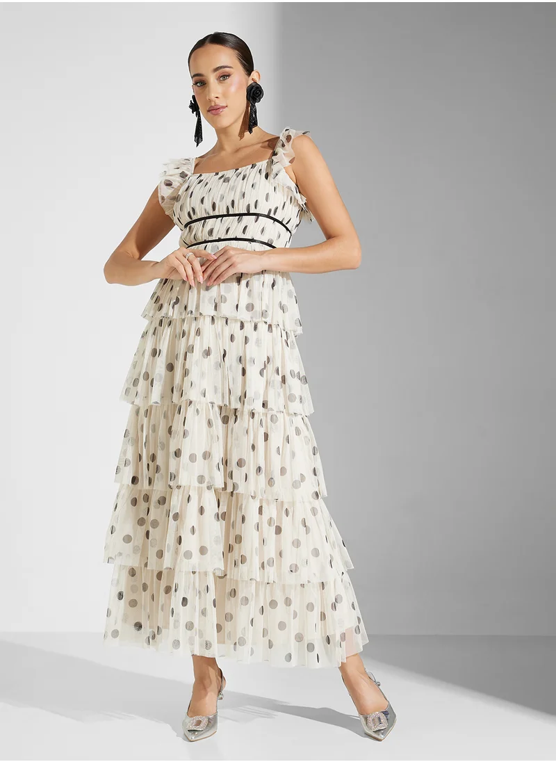 Anaya With Love Tiered Printed Midaxi Dress With Ribbon Trim