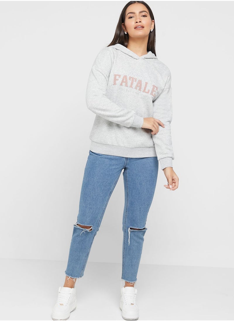 ONLY - Slogan Knitted Hoodie - Image 1