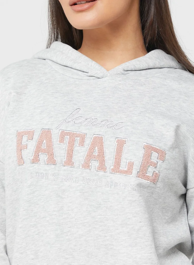 ONLY Slogan Knitted Hoodie