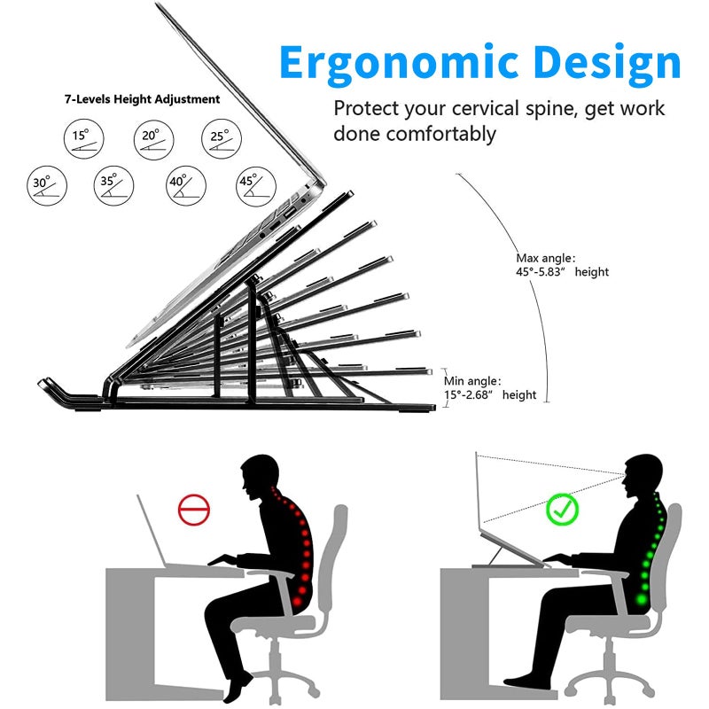 Leeboom Laptop Stand for Desk, Ergonomic Design Adjustable Aluminum Foldable Portable Computer Stand, Compatible with MacBook Air Pro, HP, Lenovo, Dell, More 10-15.6â€Inch and Tablets (Black) - Image 2
