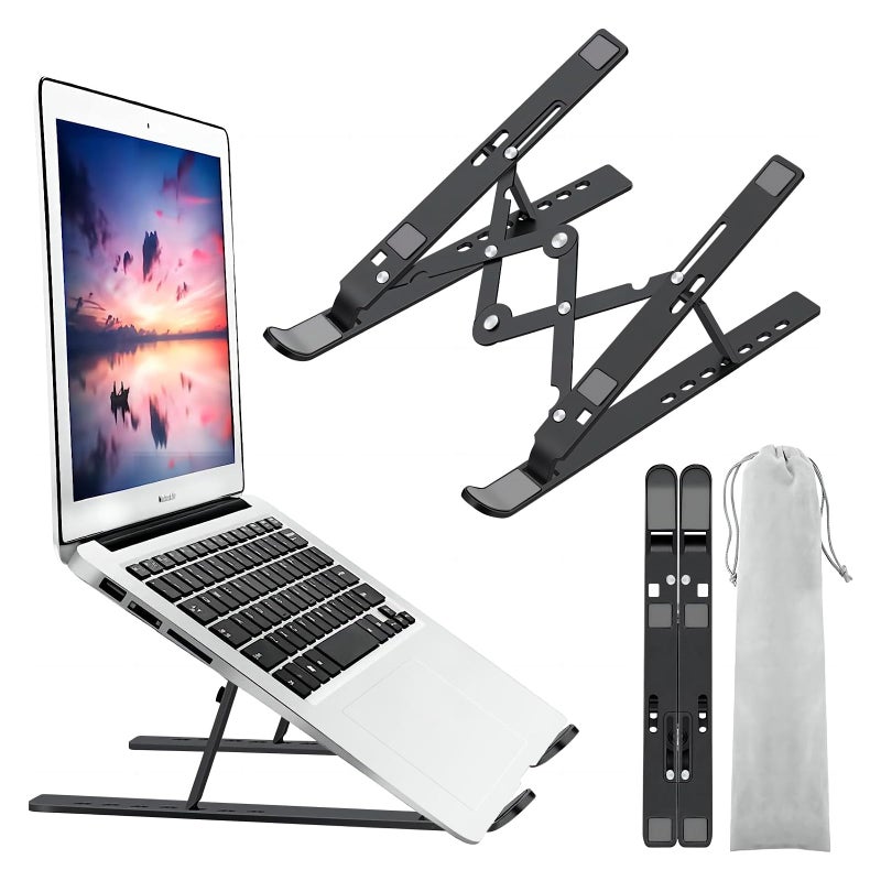 Leeboom Laptop Stand for Desk, Ergonomic Design Adjustable Aluminum Foldable Portable Computer Stand, Compatible with MacBook Air Pro, HP, Lenovo, Dell, More 10-15.6â€Inch and Tablets (Black) - Image 1