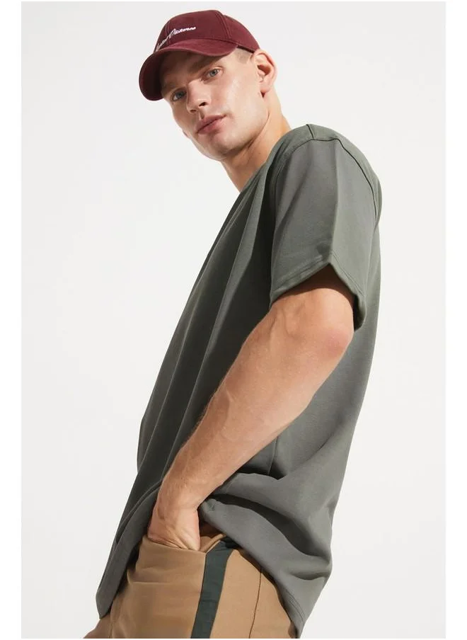 جون June Men Oversize Pattern Crew Neck Striped Tshirt Green