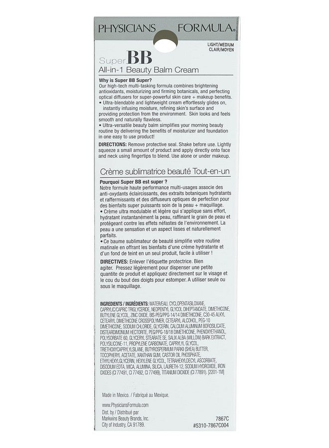 Physicians Formula Super BB Cream. All in 1 Tinted Beauty Balm Foundation Cream, Sheer Moisturizing Coverage, Cruelty Free Light/Medium - Image 5