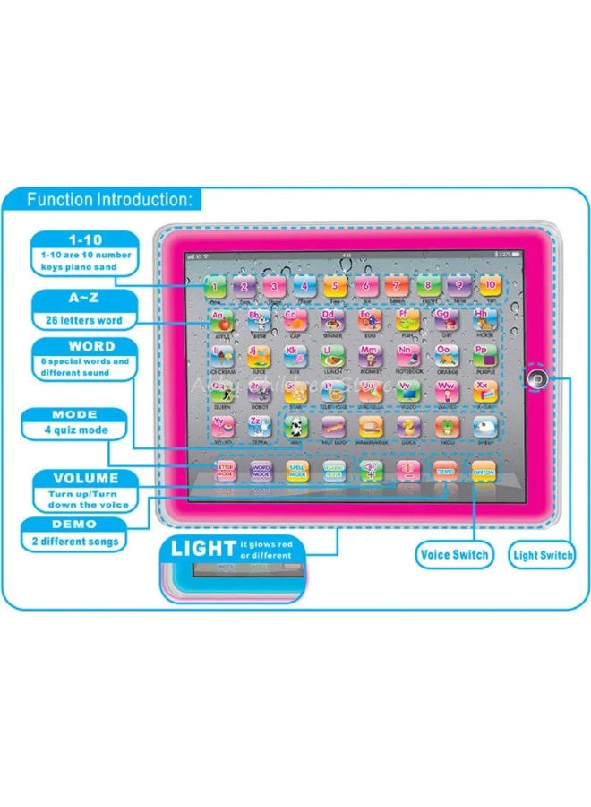 إي سي في في جهاز لوحي تعليمي للأطفال الصغار مزود بأغنية كلمات أبجدية وموسيقى وأرقام، لعبة تعليمية تفاعلية إلكترونية لتعليم أبجدية الأطفال من سن 3 و4 و5 و6 سنوات | ألوان متنوعة - Image 3