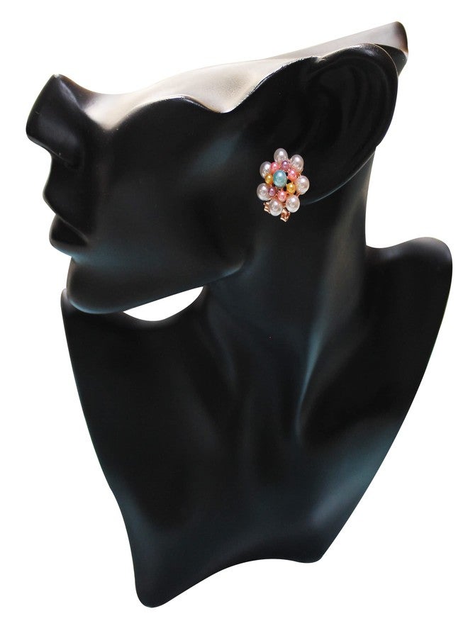 La Belleza Clip On Rhinestone Studded Pearl Multicolor Stone Stud Drop Dangler Earring For Girls And Women - Image 2