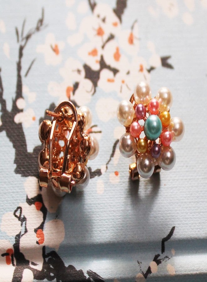 La Belleza Clip On Rhinestone Studded Pearl Multicolor Stone Stud Drop Dangler Earring For Girls And Women - Image 5