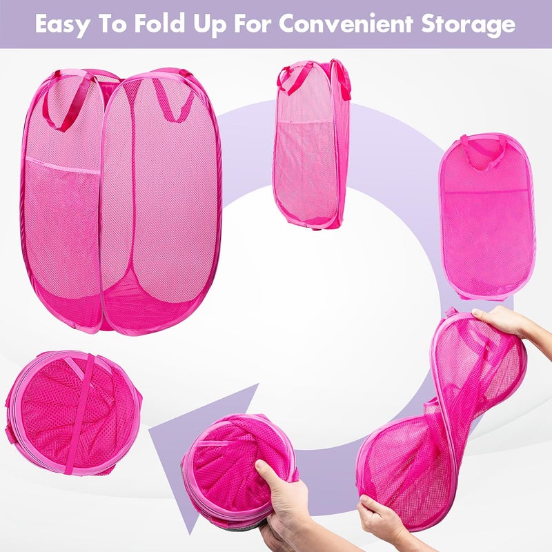 DUCOO Pop Up Hamper, 2 PCS Mesh Pop Up Laundry Hamper, Foldable Mesh Laundry Basket with Space Saving Design for Home, Dorm, Travel and Storage, Pink - Image 5