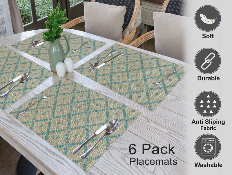 Ruvanti Placemats 100% Cotton 13x19 Inch  Dining Table Placemats Set of 6  Modern Place Mats for Dining Table Decor  Kitchen & Table Linens  Coffee Mat for Christmas Dinners - Linear - Image 3