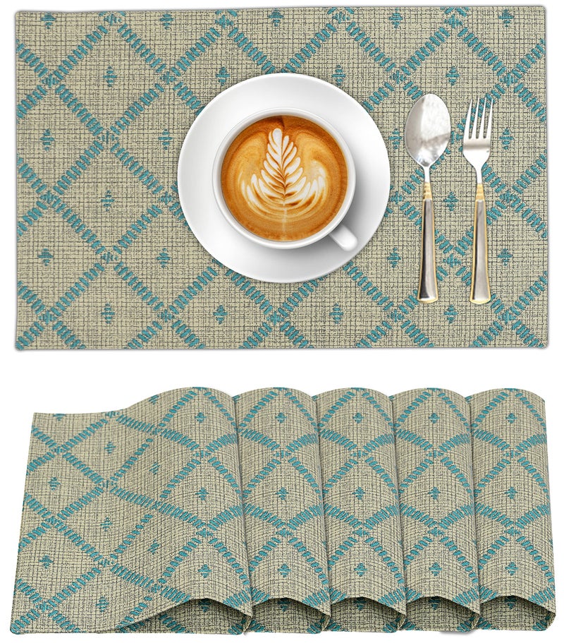 Ruvanti Placemats 100% Cotton 13x19 Inch  Dining Table Placemats Set of 6  Modern Place Mats for Dining Table Decor  Kitchen & Table Linens  Coffee Mat for Christmas Dinners - Linear - Image 1