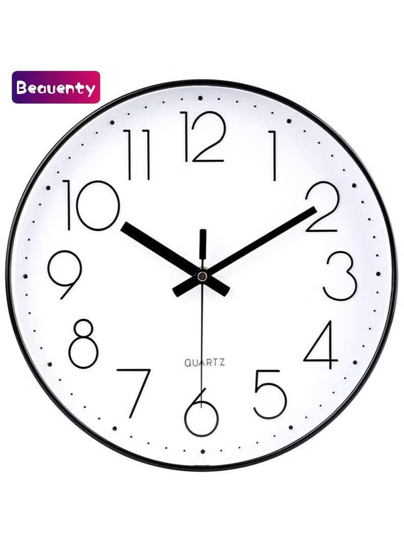 Beauenty Wall Clock, Silent Non Ticking Quality Quartz Battery Operated, Round Easy to Read, Silent Wall Clock for Bedrrom, Living Room, Kitchen, Office, School Home Decor (30cm, Black) - Image 1
