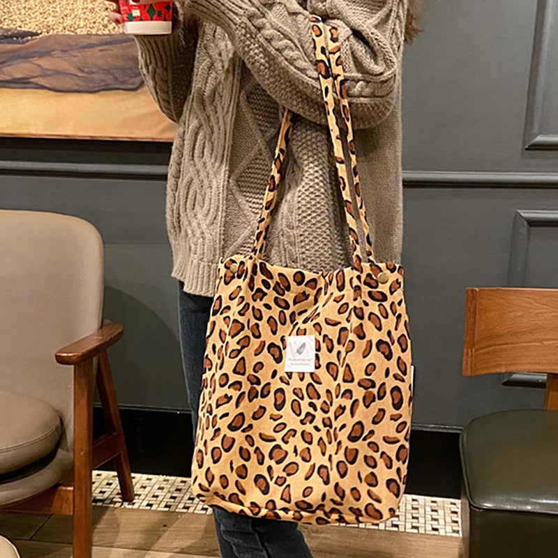 Women Shoulder Bags Corduroy Totes Printed Vintage Holiday Reusable Shopping Bags Casual Handbag - Image 2