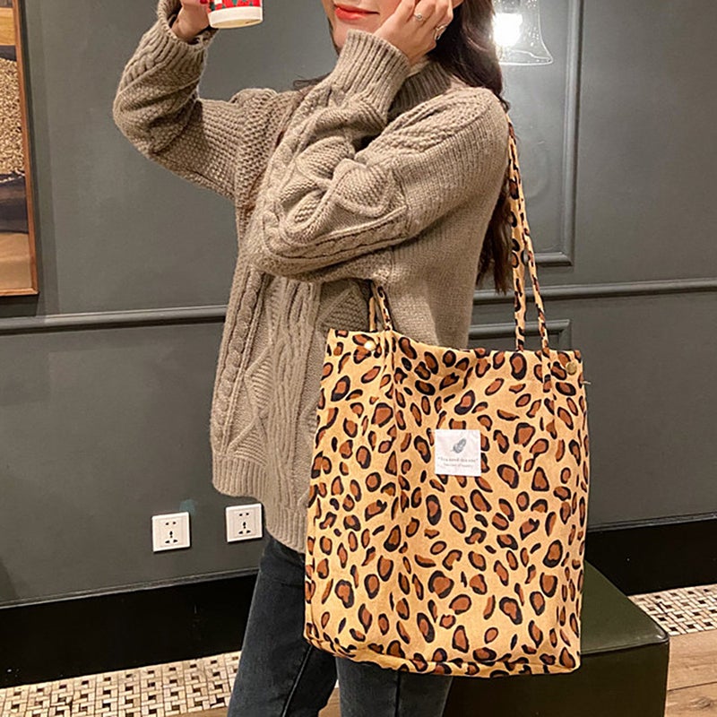 Women Shoulder Bags Corduroy Totes Printed Vintage Holiday Reusable Shopping Bags Casual Handbag - Image 5