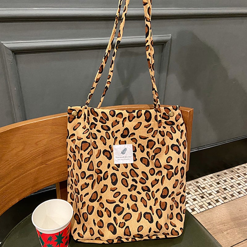 Women Shoulder Bags Corduroy Totes Printed Vintage Holiday Reusable Shopping Bags Casual Handbag - Image 4