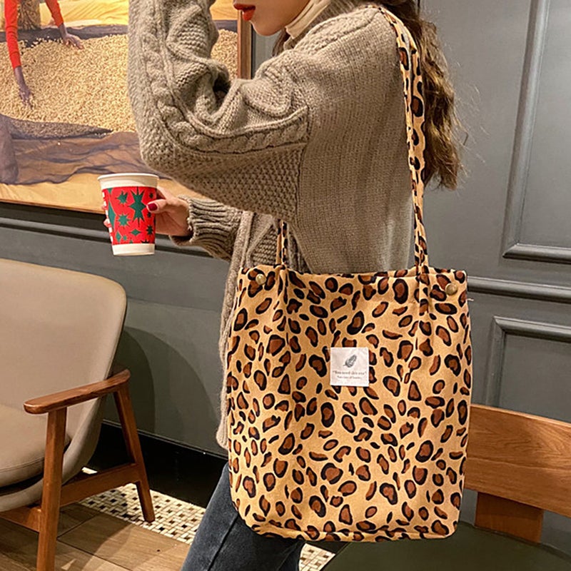 Women Shoulder Bags Corduroy Totes Printed Vintage Holiday Reusable Shopping Bags Casual Handbag - Image 3