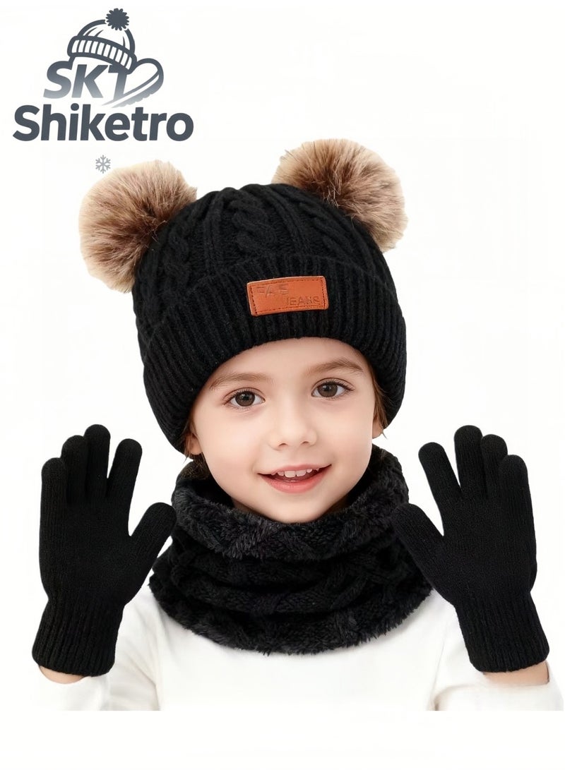 SKT Shiketro Kids Beanie Hat Scarf Gloves Set Knit Winter Warm Set for Toddler Boys Girls for 1-6 Years Old Kids Winter Beanie Hat Scarf Gloves Set with Knit Thick Warm Fleece Lined - Image 1