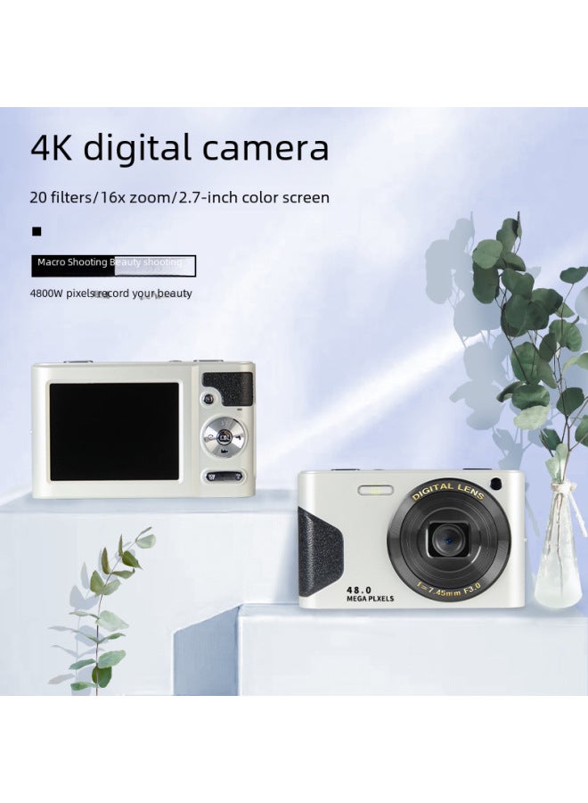 Generic 4K Student Camera 48 Million HD Daily Travel Photo Recorder Retro Macro Digital Beauty Camera-Body Color:C8 (white) Standard OTG Card Reader Cleaning Cloth  - Image 3