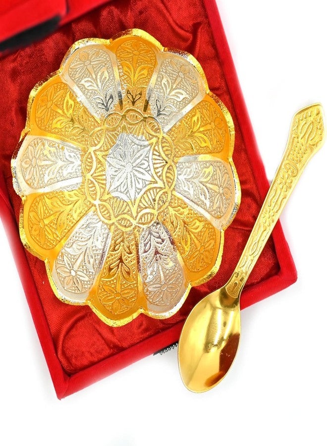 NOBILITY Bowl Spoon Set Gold and Silver Plated Light Weight with Red Velvet Box Friends Family Corporate Gift Items Diwali Christmas Eid Wedding Return Home Decoration Dessert Dry Fruits Serving Gifts - Image 2