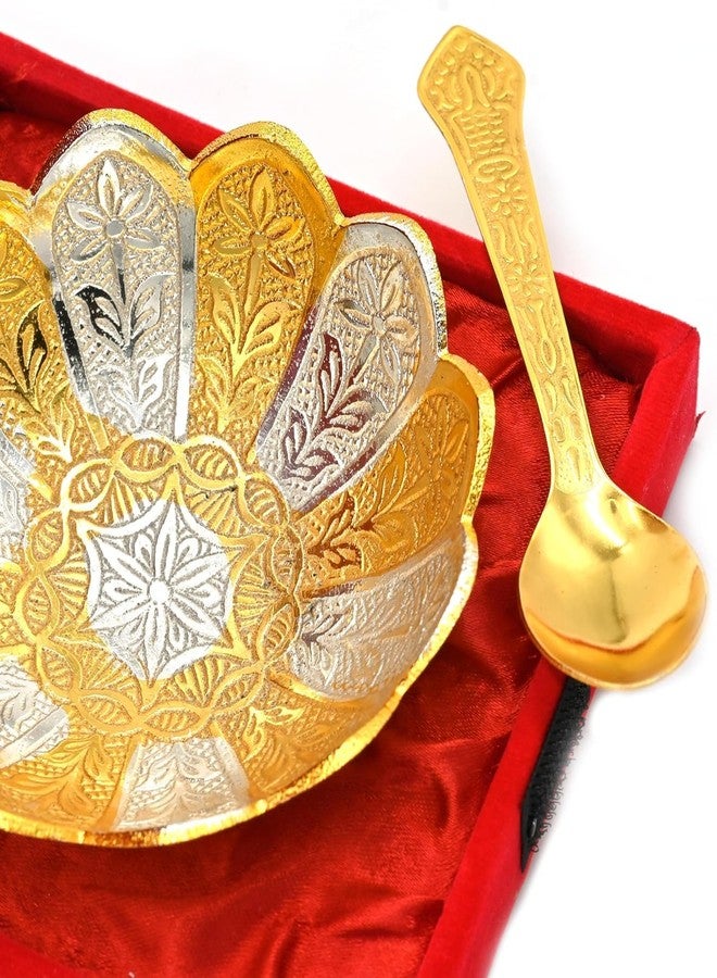 NOBILITY Bowl Spoon Set Gold and Silver Plated Light Weight with Red Velvet Box Friends Family Corporate Gift Items Diwali Christmas Eid Wedding Return Home Decoration Dessert Dry Fruits Serving Gifts - Image 3