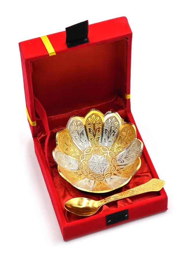 NOBILITY Bowl Spoon Set Gold and Silver Plated Light Weight with Red Velvet Box Friends Family Corporate Gift Items Diwali Christmas Eid Wedding Return Home Decoration Dessert Dry Fruits Serving Gifts - Image 1