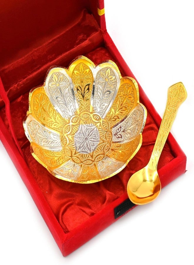 NOBILITY Bowl Spoon Set Gold and Silver Plated Light Weight with Red Velvet Box Friends Family Corporate Gift Items Diwali Christmas Eid Wedding Return Home Decoration Dessert Dry Fruits Serving Gifts - Image 4