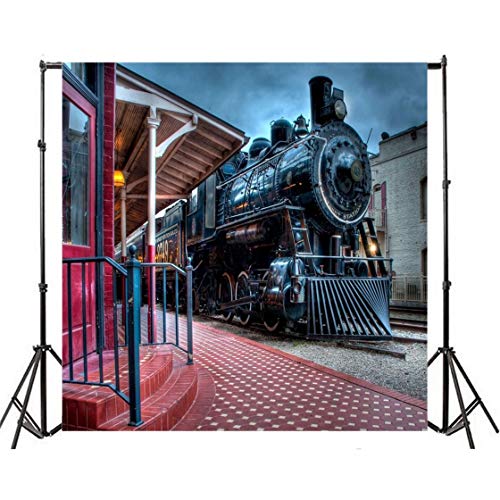 AOFOTO 8x8ft Old Steam Locomotove Photography Backdrop Vintage Train Station Photo Studio Background Kid Child Boy Girl Portrait Seamless Photoshoot Props Video Drape Wallpaper - Image 4