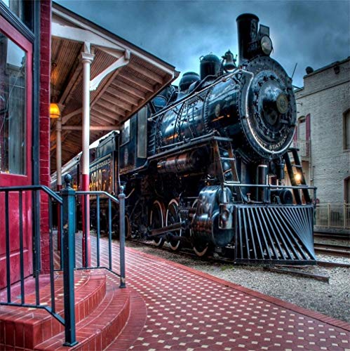 AOFOTO 8x8ft Old Steam Locomotove Photography Backdrop Vintage Train Station Photo Studio Background Kid Child Boy Girl Portrait Seamless Photoshoot Props Video Drape Wallpaper - Image 1