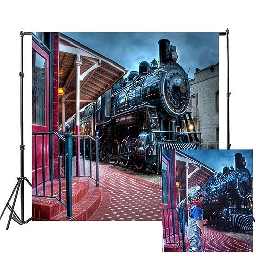 AOFOTO 8x8ft Old Steam Locomotove Photography Backdrop Vintage Train Station Photo Studio Background Kid Child Boy Girl Portrait Seamless Photoshoot Props Video Drape Wallpaper - Image 2