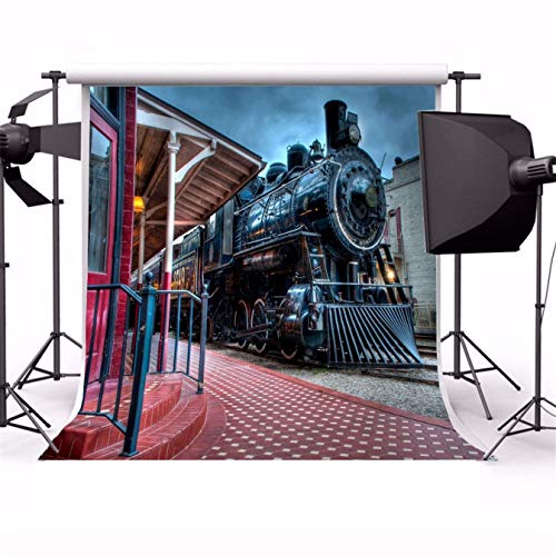 AOFOTO 8x8ft Old Steam Locomotove Photography Backdrop Vintage Train Station Photo Studio Background Kid Child Boy Girl Portrait Seamless Photoshoot Props Video Drape Wallpaper - Image 3