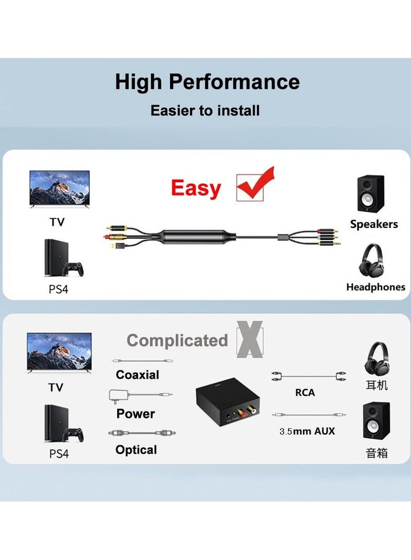 كابل تحويل الصوت الرقمي إلى التناظري AV300، كابل SPDIF/بصري رقمي ومحوري إلى تناظري L/R RCA و3.5 مم ستيريو AUX لأجهزة Xbox/ PS4/ PS5/ التلفزيون/ ستيريو المنزل (3 متر) - Image 4