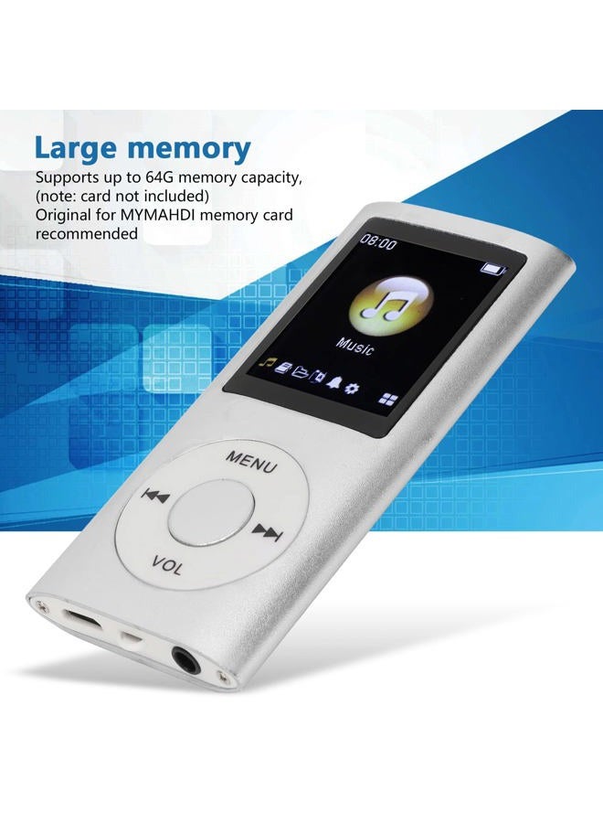 Cuifati MP3 Player, 64GB Music Player Lossless Music Slim 1.8 Inch LCD Screen Portable MP3 Music Player, Includes Charging Cable and Earphone, Easy to Carry (Silver) - Image 5