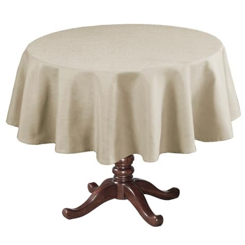 HVERSAILTEX Linen Textured Table Cloths Round 70 Inch Premium Solid Tablecloth SpillProof Waterproof Table Cover for Dining Buffet Feature Extra Soft and Thick Fabric Wrinkle Free Taupe